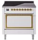 Ilve® Nostalgie II Noblesse 36'' White Pro Style Induction Range with Brass Trim-0