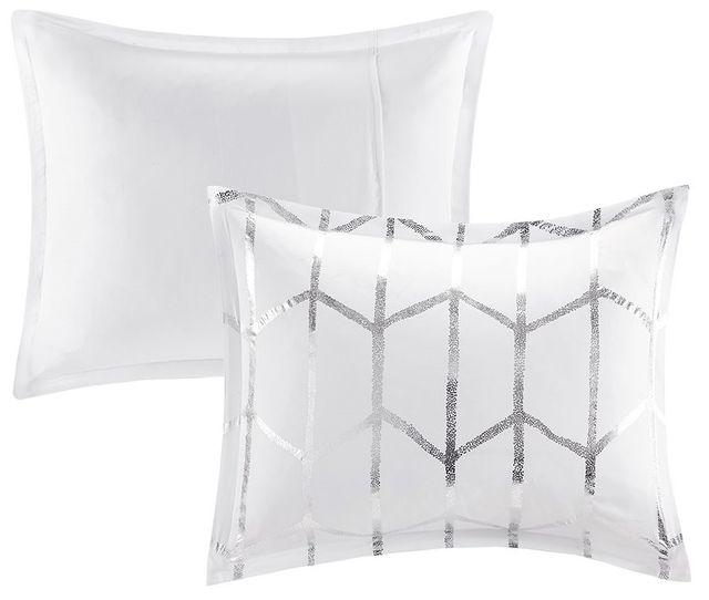 Olliix by Intelligent Design Raina Silver and White King/California King Metallic Printed Comforter Set-1