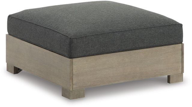 Clearance Signature Design by Ashley® Citrine Park Brown/Charcoal Fabric/Wooden Outdoor Ottoman with Cushion-0