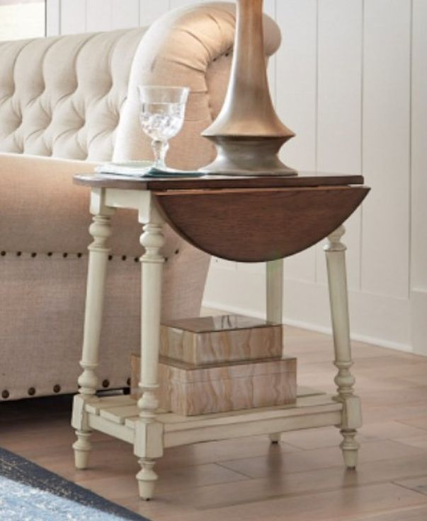 Null Furniture 6618 Harbor Drop Leaf End Table with Stone Base-1