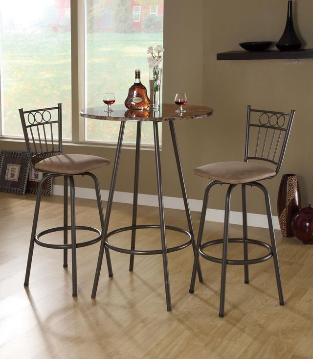 Monarch Specialties Inc. 30" Dia Espresso Marble Look Bar Table with Coffee Metal Base -3
