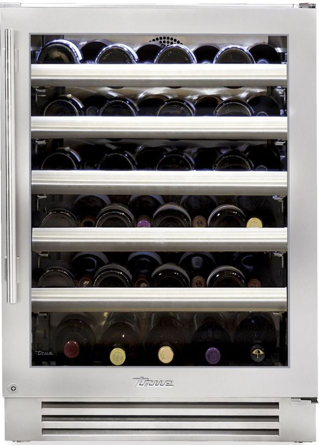 True® 24” 5.8 Cu. Ft. Stainless Steel Right Hinge Undercounter Wine Cooler with Glass Door-0