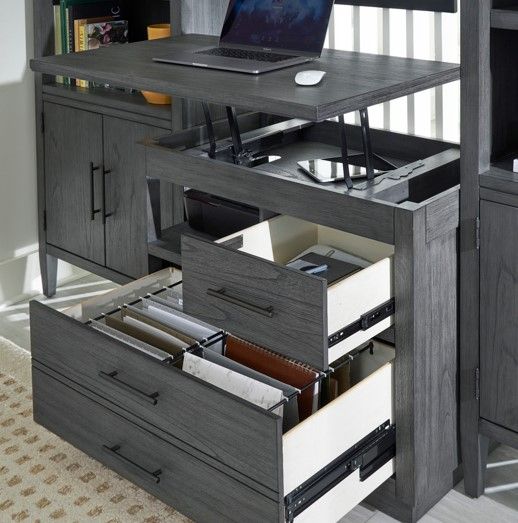 aspenhome® Preston Urbane Gray Workstation Combo File with Lift Top-2