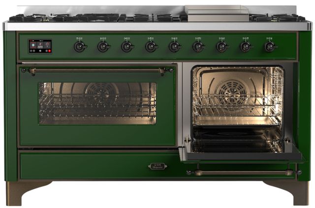 Ilve® Majestic III 60" Emerald Green Pro Style Dual Fuel Natural Gas Range with Triple Glass Door and Burnished Trim-3