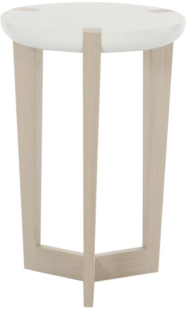 Bernhardt Axiom White Linen Accent Table with Linear Gray Base-0