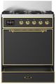 Ilve® Majestic III 30" Graphite Matte Pro Style Dual Fuel Natural Gas Range with Solid Door and Brass Trim-2