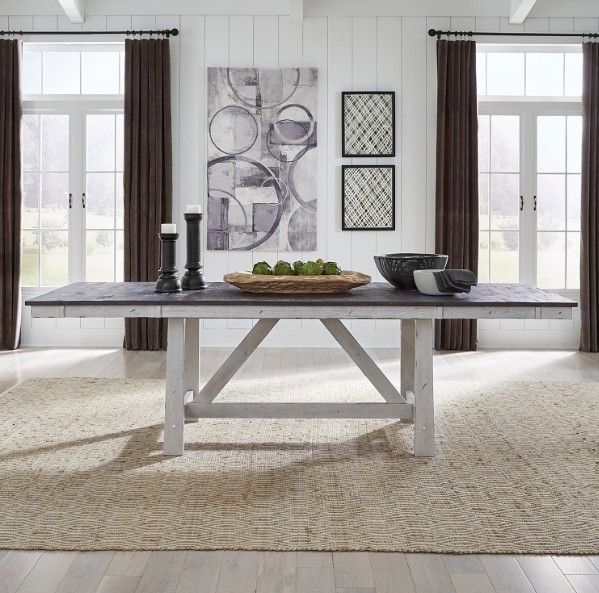 Liberty Furniture Farmhouse Brown Extendable Trestle Table with White Base-2