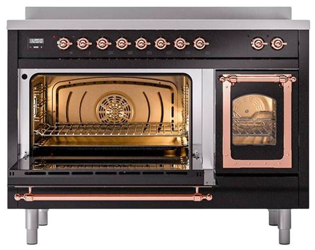 Ilve® Nostalgie II Noblesse 48'' Glossy Black Pro Style Induction Range with Copper Trim-3