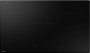 Front view of the Samsung 36" Black Induction Cooktop with Anti-Scratch Matte Glass and Sync Burners