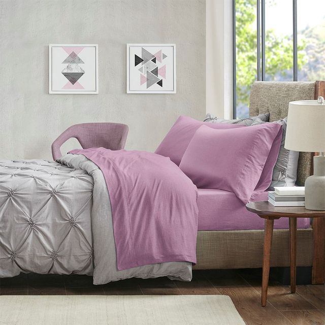 Olliix by Urban Habitat Purple Twin XL Heathered Cotton Jersey Knit Sheet Set-4