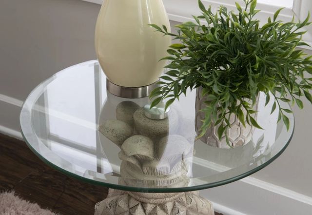 Powell® Penelope Glass Top Pineapple Side Table with Cream Base-3