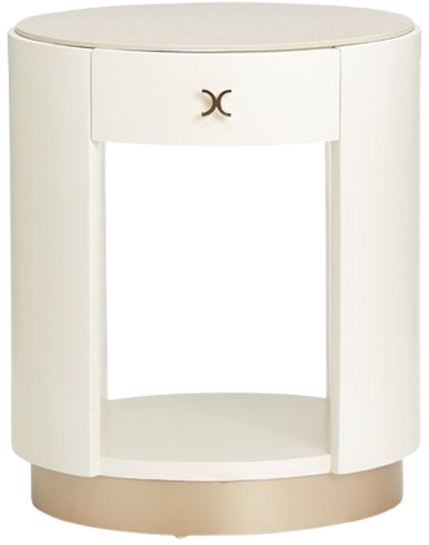 Michael Amini® La Rachelle White Round End Table with Medium Champagne Base -2