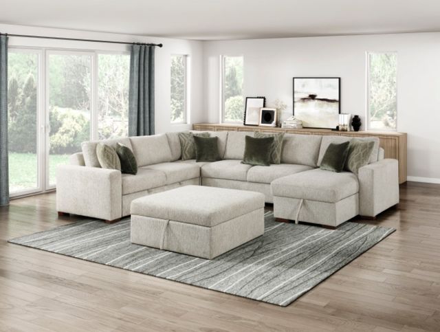Homelegance® Isla 5-Piece Sand Modular Sectional with Reversible Chaise, Pull-out Bed and Ottoman-1