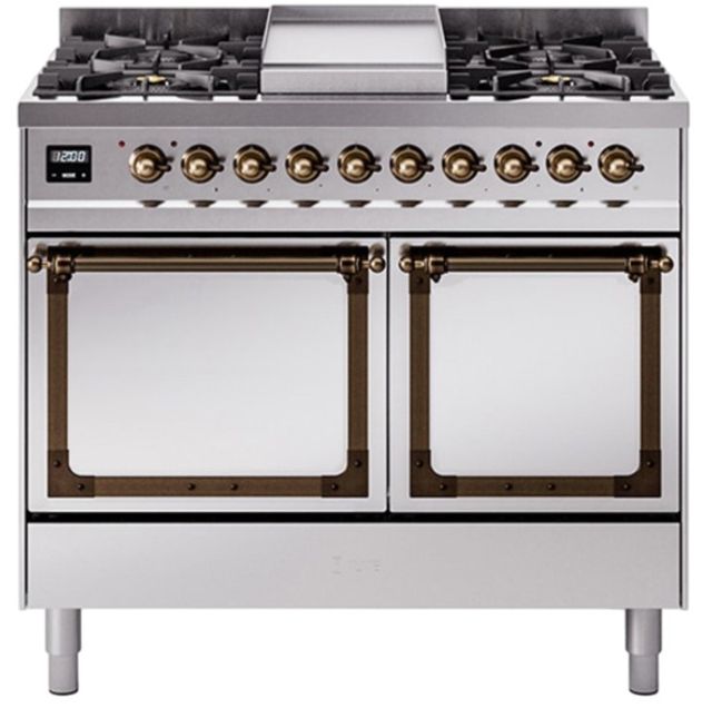 Ilve® Nostalgie II Noblesse 40'' Stainless Steel Pro Style Dual Fuel Range with Burnished Trim-0