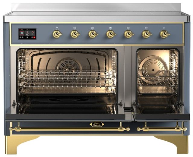Ilve® Majestic III 48" Blue Gray Pro Style Induction Range with Solid Door and Brass Trim-1