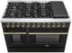 FORNO® Galiano 48" Stainless Steel Pro Style Dual Fuel Range with Black Door with Antique Brass Accents-3