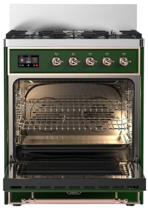 Ilve® Majestic III 30" Emerald Green Pro Style Dual Fuel Liquid Propane Range with Solid Door and Copper Trim-1