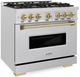 ZLINE Autograph Edition 36". 5.2 cu. ft. Dual Fuel Range with 6 Burner DuoPro™ Cooktop and Electric Convection Oven in Satin Stainless Steel and Champagne Bronze Accents -2
