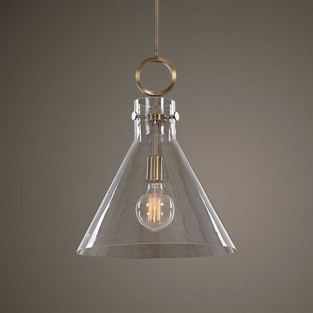 Uttermost® Imbuto Aged Brass Funnel Glass 1-Light Pendant-1