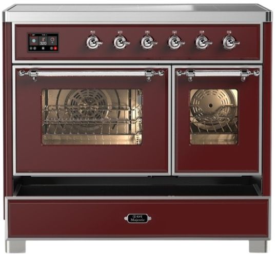 Ilve® Majestic III 40" Burgundy Pro Style Induction Range with Triple Glass Door and Chrome Trim-2