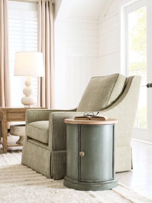 American Drew® Chastain Woodfield Brown Round Accent Table with Green Base-1