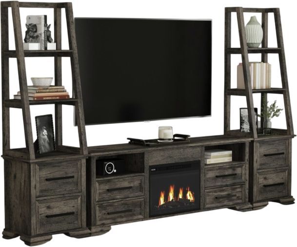 Elements International Park Ridge 4-Piece Charcoal Entertainment Unit with 71'' TV Console-0