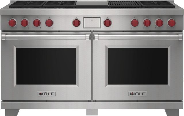Wolf® 60" Stainless Steel Pro Style Dual Fuel Range and Infrared Charbroiler and Infrared Griddle-0