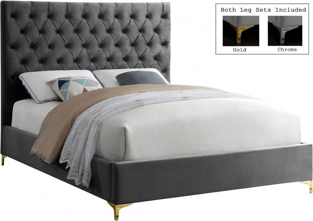 Meridian Furniture Cruz Grey Velvet Full Bed-0