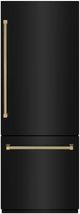 ZLINE Autograph Edition 30" 16.1 Cu. Ft. Black Stainless Steel Built-In Bottom Freezer Refrigerator with Water Dispenser, Ice Maker, Graphite Gray Interior and Polished Gold Helix Handles-0