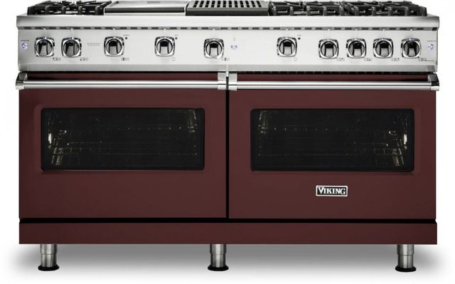 Viking® 5 Series 60" Kalamata Red Pro Style Liquid Propane Range with 12" Griddle and 12" Grill-0