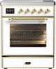 Ilve® Majestic III 30" White Pro Style Induction Range with Triple Glass Door and Brass Trim-0
