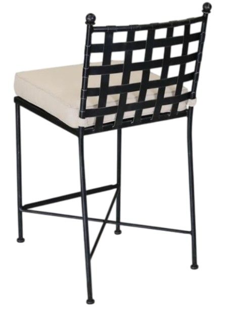 Sunset West Provence Century Pewter Antique Wrought Iron Outdoor Bar Stool with Canvas Flax Cushion-2