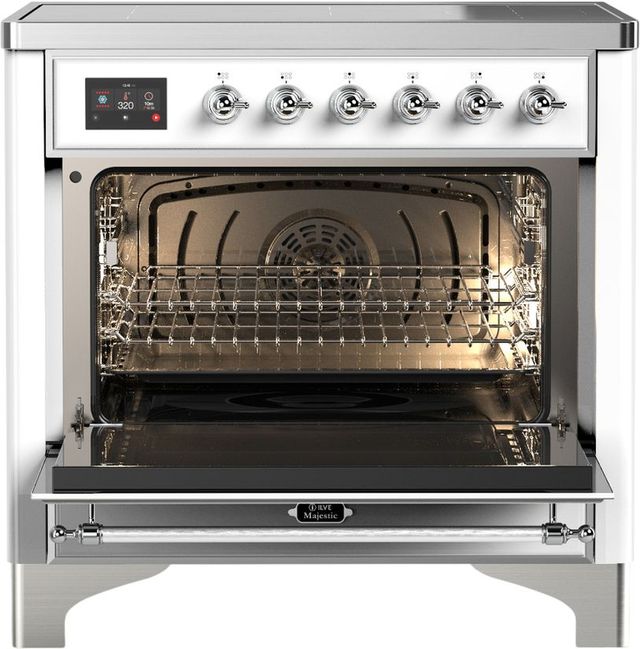 Ilve® Majestic III 36" White Pro Style Induction Range with Solid Door and Chrome Trim-1