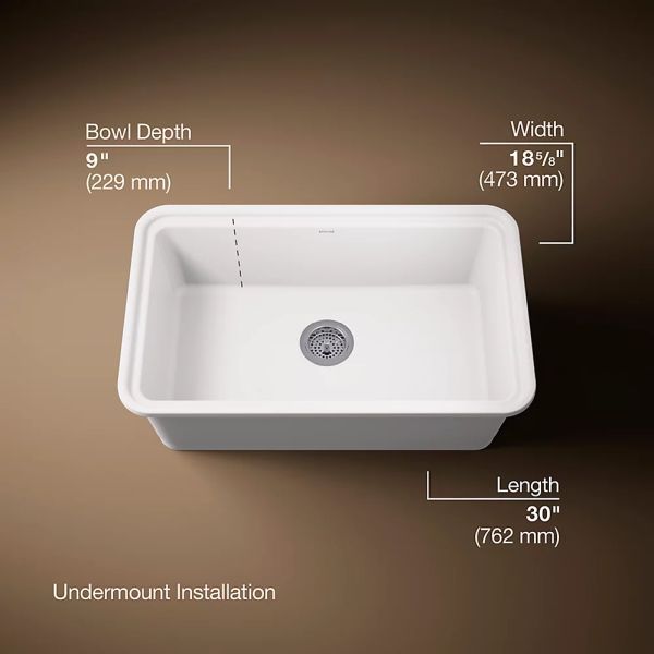 KOHLER® Audrine™ White 30" Undermount Single-Bowl Kitchen Sink-2