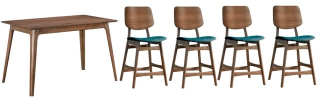 New Classic® Home Furnishings Oscar 5-Piece Teal/Walnut Counter Table Set-0