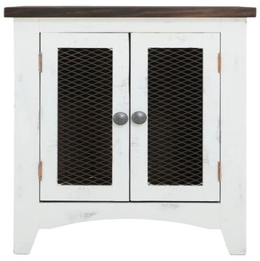 International Furniture Direct Pueblo Brown End Table with White Base-2