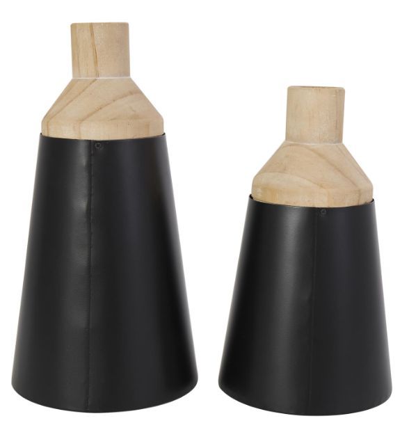 Deco Marche 2-Piece Black Wood Triangular Vase Set-2
