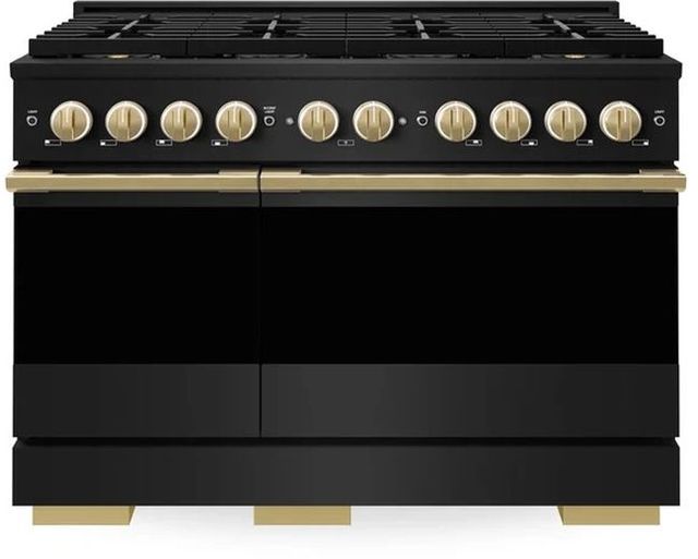 ZLINE Marino 48" Black Stainless Steel Pro Style Dual Fuel Range with 8-Burner DuoPro™ Cooktop and Electric Convection Oven and Polished Gold Accents-0