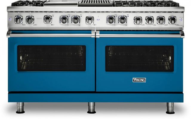 Viking® 5 Series 60" Alluvial Blue Pro Style Dual Fuel Liquid Propane Range with 12" Griddle and 12" Grill-0