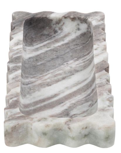 Deco Marche Gray Marble Living Room Decor Tray with Brown Swirl Pattern and Wavy Edges-3