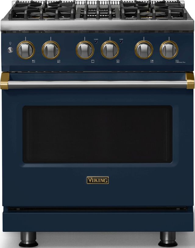 Viking® 5 Series 30" Slate Blue Pro Style Dual Fuel (NG) Range with Brushed Brass Trim-0