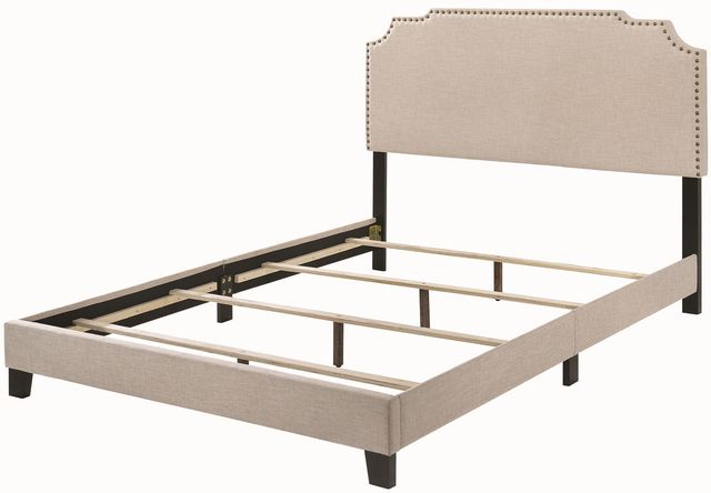 Coaster® Tamarac Upholstered Nailhead Beige Queen Bed-2