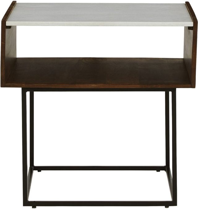 Signature Design by Ashley® Rusitori White Top Brown End Table with Black Base-1