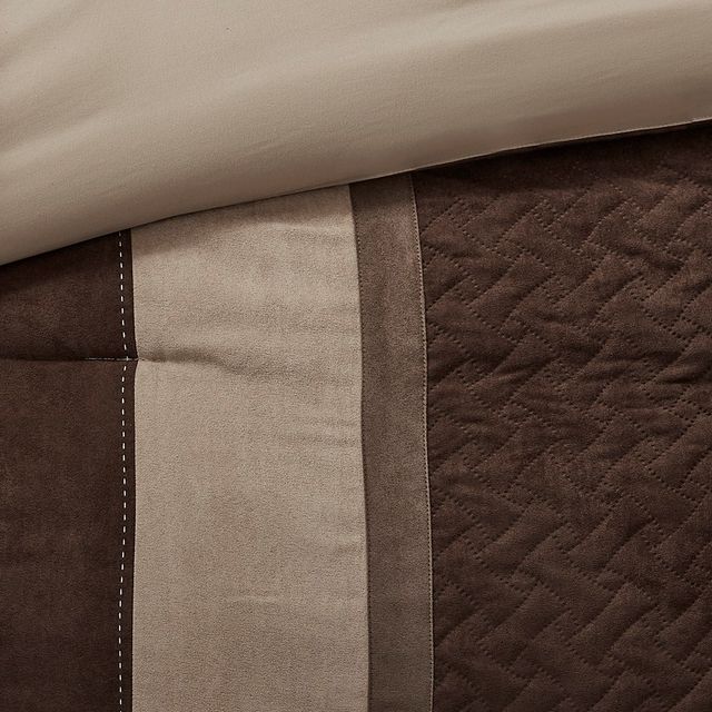 Olliix by Madison Park 7 Piece Tan King Kennedy Faux Suede Comforter Set-4