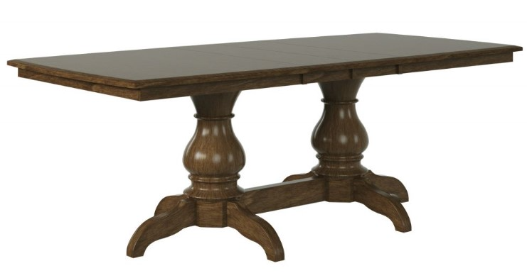 Country View Woodworking Customizable Norfolk Hickory Top 48" Dining Table with 4-Leaves and Brown Maple Base