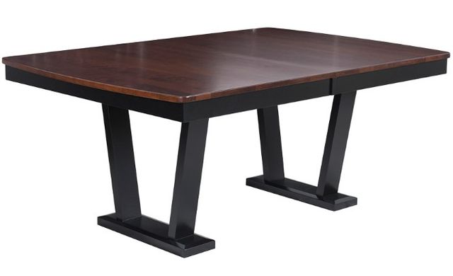 Country View Woodworking Customizable Mayan Hickory Top 42" Dining Table with 4-Leaves and Brown Maple Base-0