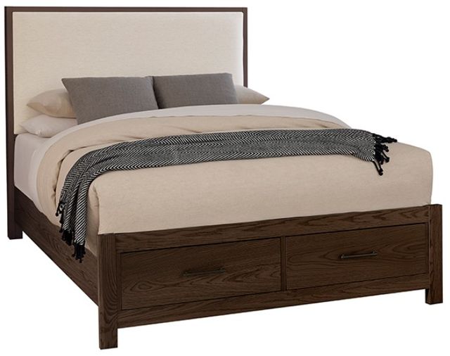 Vaughan-Bassett Lodge & Loft Dark Oak/Ivory Cream Upholstered King Panel Storage Bed-0