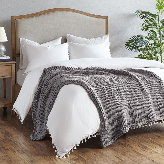 Olliix by Madison Park Chunky Double Knit 1 Dark Grey Handmade Chunky Double Knit Throw-2
