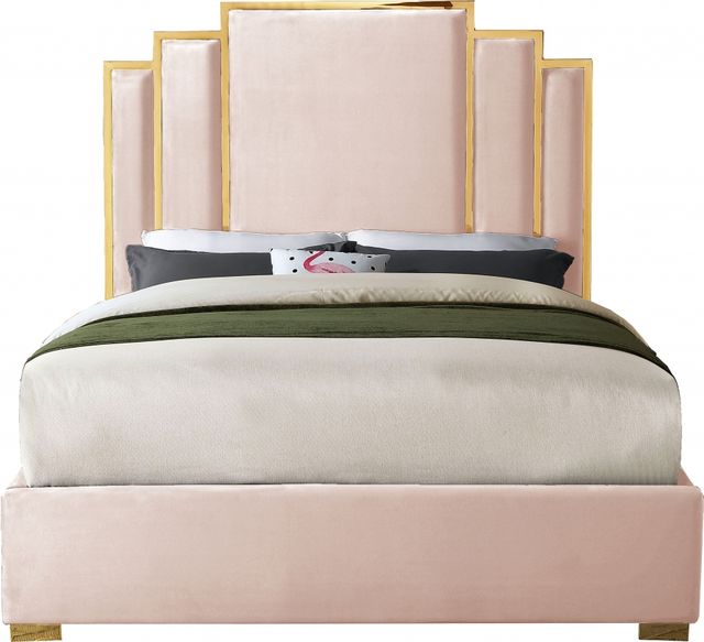 Meridian Furniture Hugo Pink Velvet King Bed-1