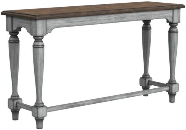 Flexsteel® Plymouth Distressed Graywash Sofa Table with Medium Brown Top-0